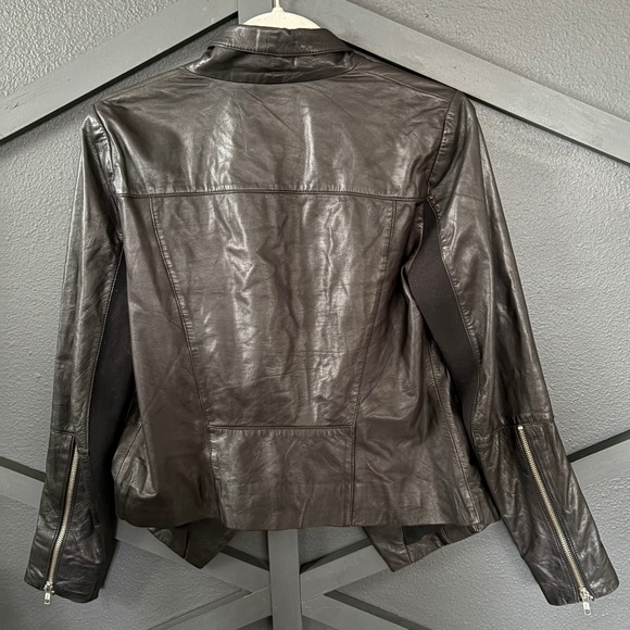 $395 TROUVE Black Soft Leather Biker Moto Jacket Rocker Hi Low Drape Coat SMALL - Picture 2 of 10